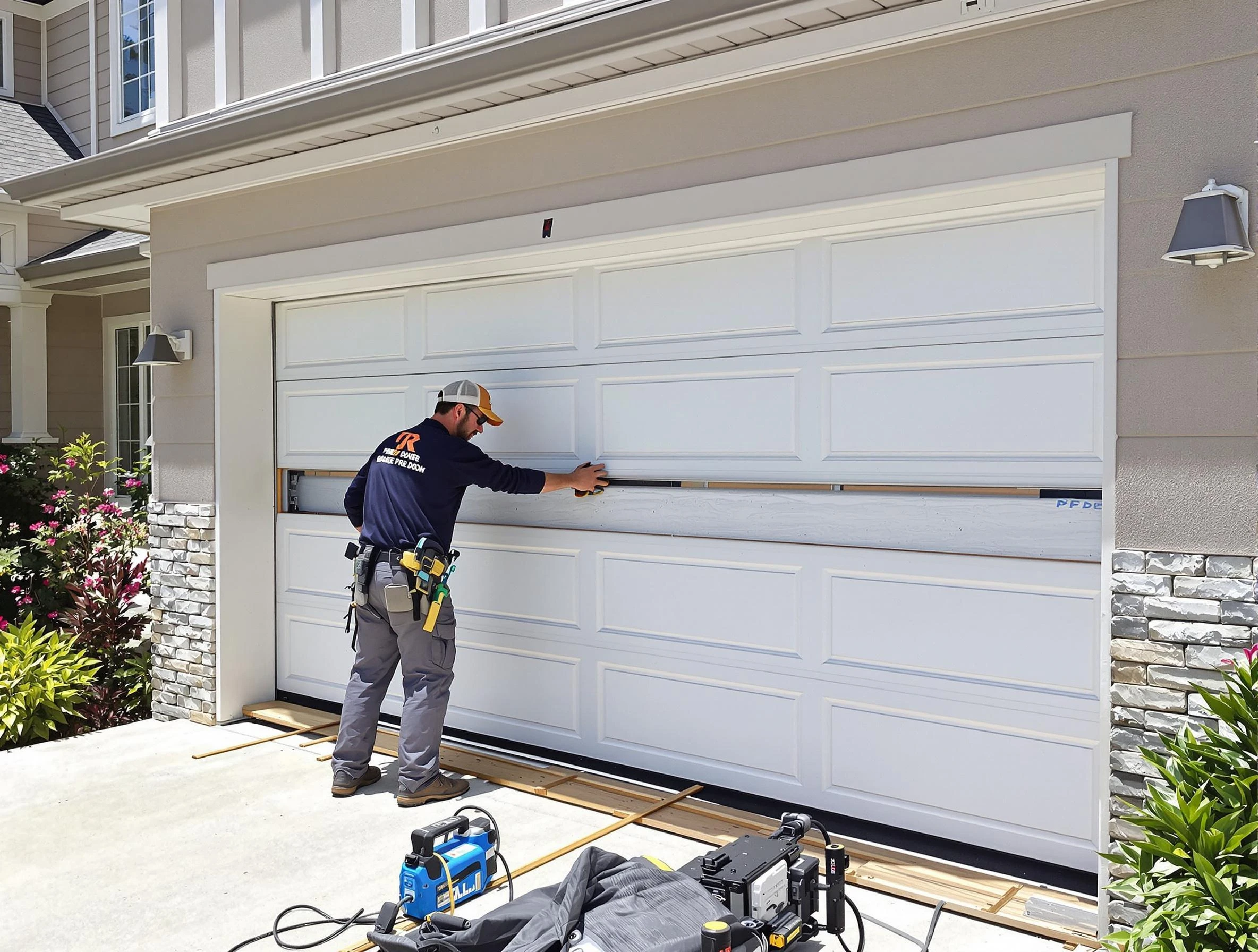 North Brunswick Garage Door Repair team performing complete garage door replacement at North Brunswick residence