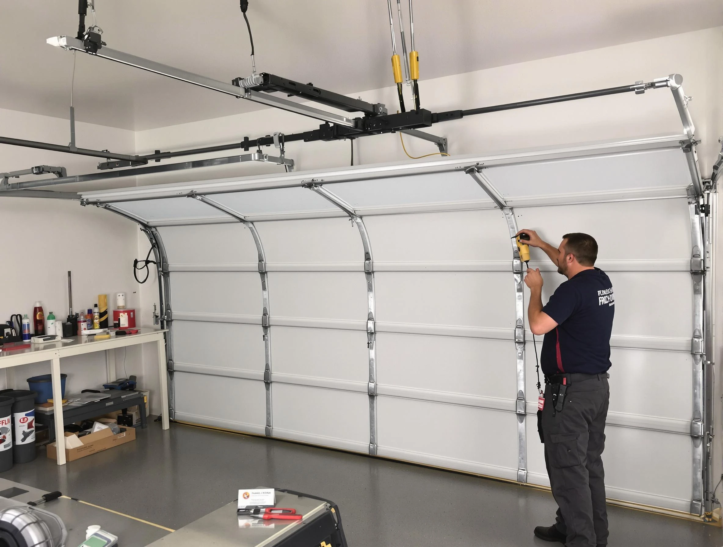 North Brunswick Garage Door Repair certified technician performing overhead door system repair in North Brunswick